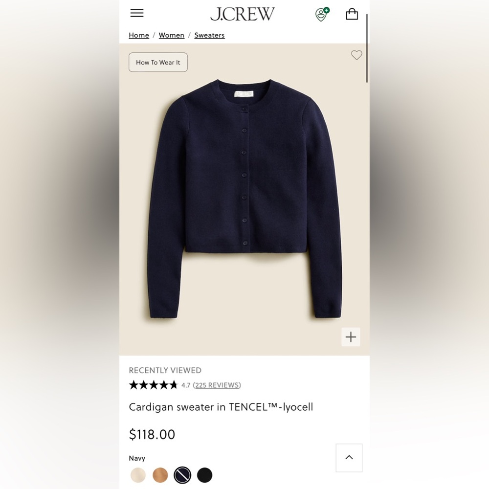 j crew navy cardigan, size M